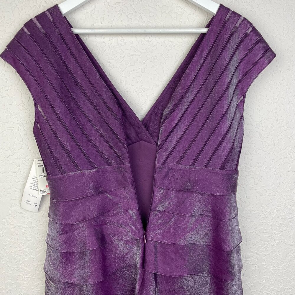 Adrianna Papell Dress Womens 10 Purple Shutter Pleat Mini Short V Neck Formal - Picture 7 of 10